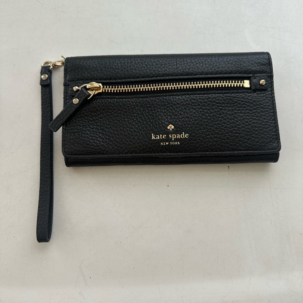 Kate Spade Black Wristlet with Gold Accents